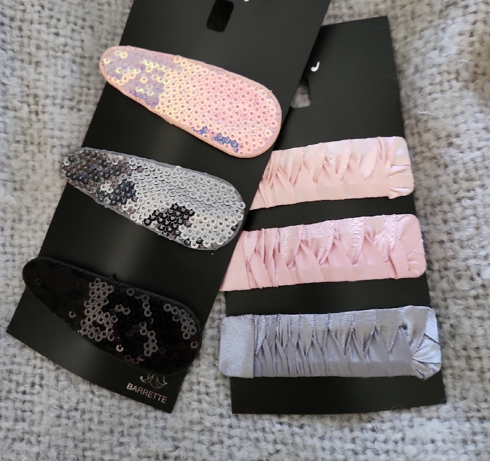 INC Sequin and Fabric Hair Clip Set - Pink, Black, Silver